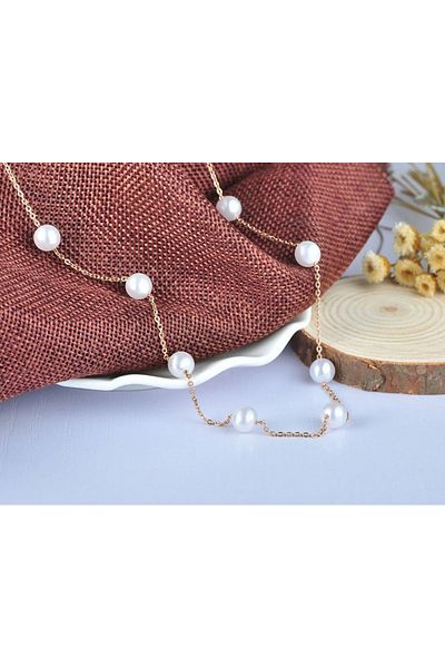 Eva Grace Chelsey necklace, rose gold, with pearls, made of 18K gold-plated stainless steel - Parisian Collection