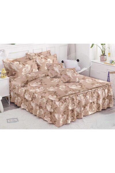 OEM Double Bed Linen with Ruffles, Spring, Bone With Flowers, 6 Pieces, 2 Persons, Finet, 200x230cm