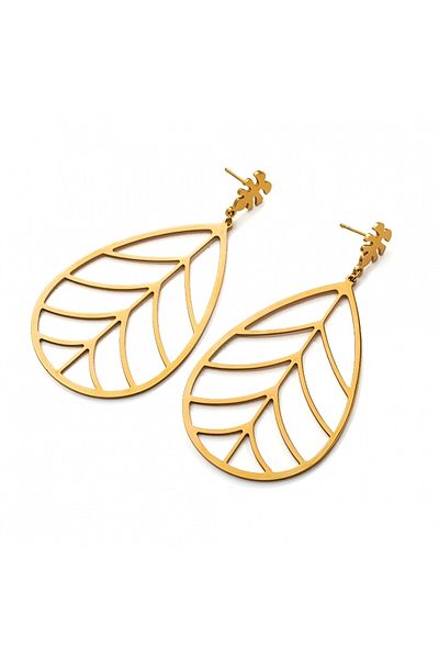 Eva Grace Trudie earrings, gold, stainless steel, leaf-shaped