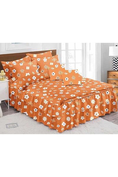 Pucioasa Double Bed Linen with Ruffles, Pucioasa, Finet, 6 Pieces, 2 Persons, Floral Print, 200x230cm