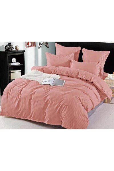 OEM Double bed linen set, fine damask type, plain color, 6 pieces, 220x240 cm, dark peach