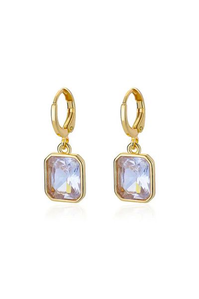 Eva Grace Jillian earrings, gold, rectangular, with zirconium, made of stainless steel