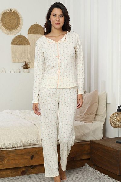 TURAY Catherine Basic Uzunkol 100% Cotton Women's Beige Pajamas Set