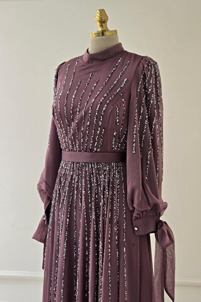 Yonca Moda Evi PUDRA RUGAN TAŞLI JANJAN ŞİFON ABİYE 4796