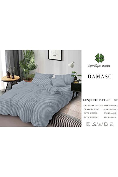 Pucioasa Double bed linen, Pucioasa, Damask, 6 pieces, 2 persons, Uni, 245x250cm, Dark Gray