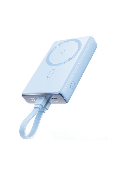 Joyroom Powerbank magnetyczny 10000mAh 20W z podstawką + kabel Lightning - USB-C niebieski