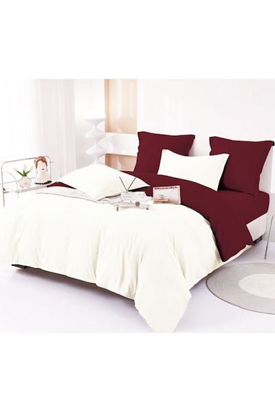 OEM Lenjerie de pat, Bicolor, Finet, 6 piese, 230x250cm, Bordo-Alb