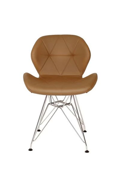Taimi Pack Of 2-Brown Ergonomic PU Leather Upholstered Chair with Metal Legs for Modern Living Spaces