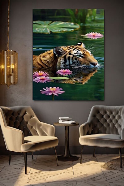özkacar TABLIE PE PÂNZĂ CU TIGRU CARE PLUTEȘTE PE RÂUL, DECOR ACASĂ, CADOU, O...