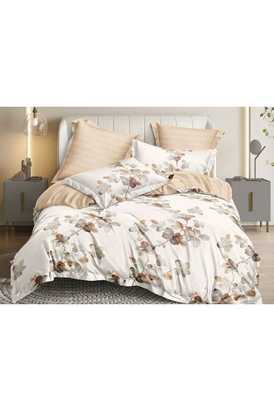 OEM Double Bed Set, Finet, 6 Pieces, 2 People, Floral Print, 250x230cm, White-Beige