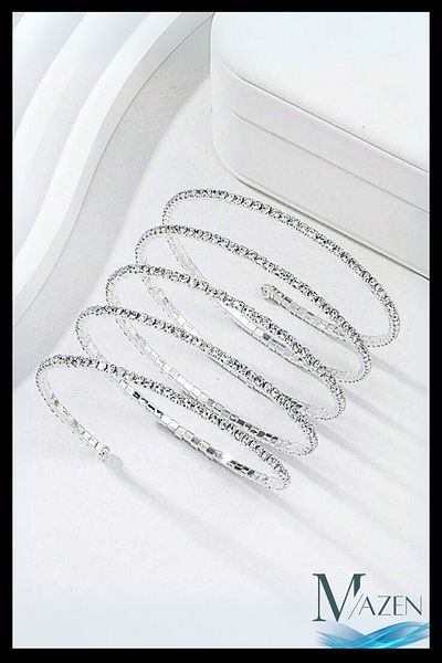 MAZEN 5 Row Spiral Waterway Bracelet |   Stoned Spiral Design |   Adjustable Jewelry Accessory |   Silver Color