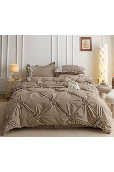 JOJO HOME Double Bedding Set, Jojo Home, Uni, Embroidered Hearts, 6 Pieces, Finet, 230x250cm, Latte