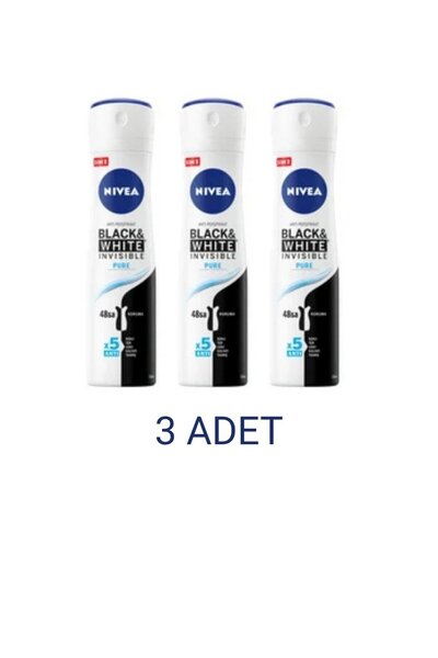 NIVEA Black & White Invisible Pure Kadın Sprey Deodorant 150 Ml x 3 Adet