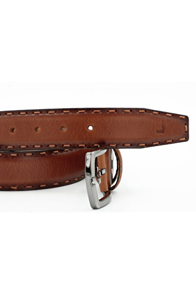 Tuna Nappa Genuine Antique Leather 4.00 cm Saddle Stitched Sports Men's Belt - Kmr254