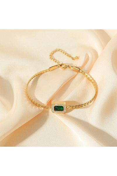 Eva Grace Ayana bracelet, gold, made of 18K gold-plated stainless steel, decorated with green zirconia