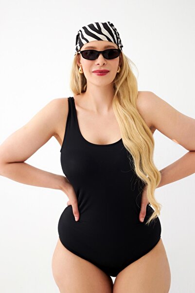 Akbeniz Women's Black Plus Size Plain One Piece Swimsuit