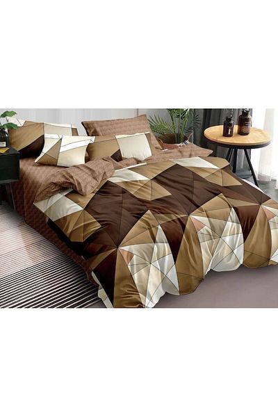 Pucioasa Double Bed Linen, Pucioasa, Finet, 6 Pieces, 2 Persons, Abstract Print, 245x250cm, Brown-Beige