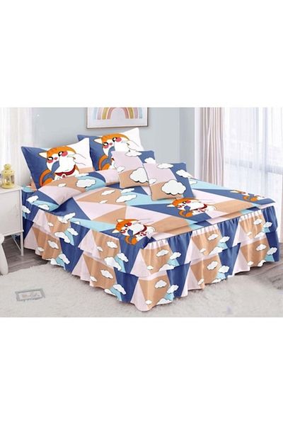OEM Double bed linen, ruffled sheet, Spring, Cat print, 6-piece set, 2 people, Finet, 200x230cm