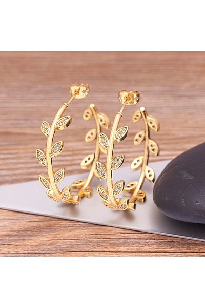Eva Grace Estrella earrings, gold, round, with leaf pattern - Boheme Collection