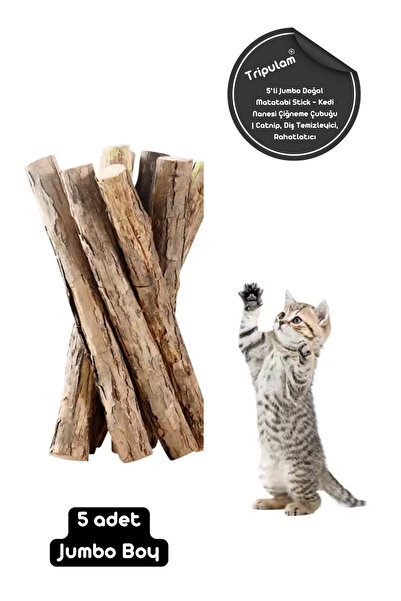 TRİPULAM 5’li Jumbo Doğal Matatabi Stick – Kedi Nanesi Çiğneme Çubuğu | Catnip, Diş Temizleyici, Rahatlatıcı