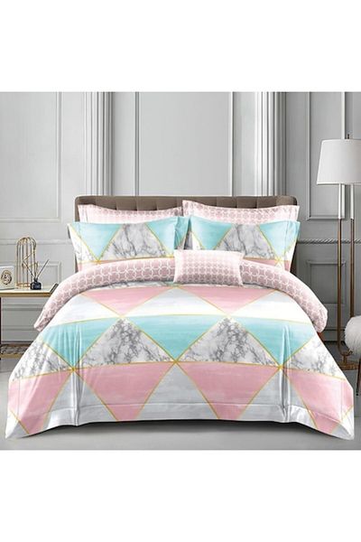 OEM Double Bed Linen 2 Sides, Pastel Colors Print, 4 Pieces, 2 People, 180x200cm, Satin Cotton
