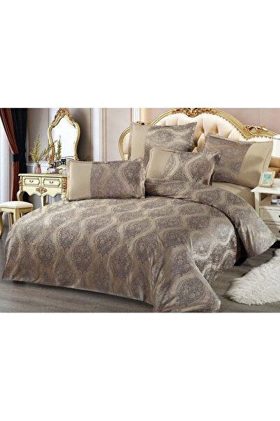 OEM Double Bed Linen, Velvet, 6 Pieces, 2 Persons, Uni, 230x250cm, Coffee with Milk