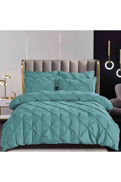 JOJO HOME Double Bed Linen, Jojo Home, Plain, Embroidered Pleats Model, 6 Pieces, Finet, 160x200cm, Duck Egg G