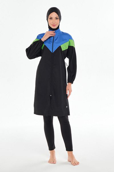 Birgül Bektaş Block Pattern 3-Piece Hijab Swimsuit Set