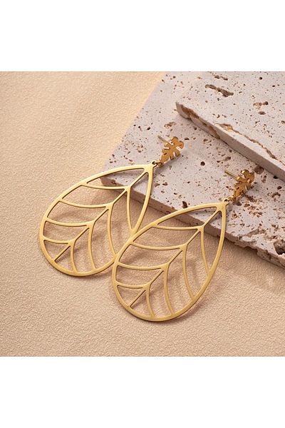 Eva Grace Trudie earrings, gold, stainless steel, leaf-shaped