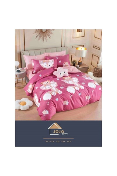 JOJO HOME Double bed linen with elastic, 6 pieces, 2 persons, 180x200cm, Finet Superior, cute fox