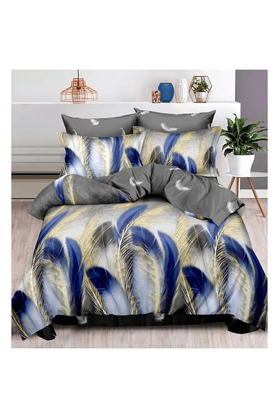 OEM Set Husa de pat din finet, 2 piese Elegant Home, 4 fete de perna, pentru pat, gri cu pene, 240x250 c