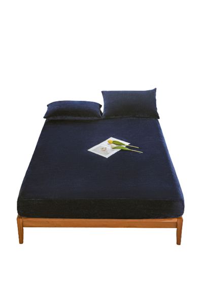 OEM Bed sheet and 2 pillowcases, Velvet, Uni, 3 pieces, 2 persons, 180x200cm, Navy Blue