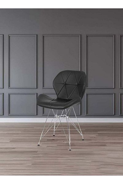 Taimi Black Ergonomic PU Leather Upholstered Chair with Metal Legs for Modern Living Spaces