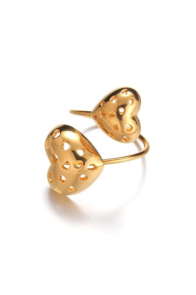 Eva Grace Cayla ring, gold, stainless steel, with heart pattern, adjustable