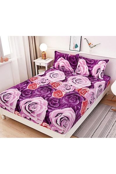 OEM Husa de pat dublu si fete de perne, Cocolino, Trandafiri 3D, 3 piese, 2 persoane, 180x200cm, Multico