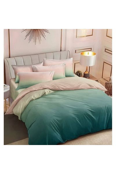 OEM Double bed linen set, 6 pieces, 2 persons, 240x250cm, Satin Cotton, Degrade print, Turquoise