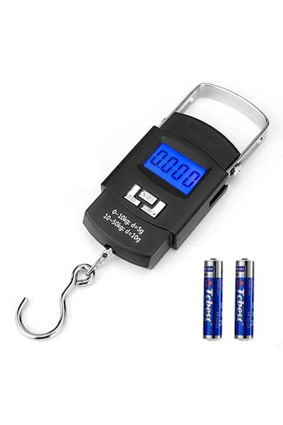BayPort Cântar electronic portabil, capacitate 50 kg, LCD albastru, termometru, bandă de 100 cm, negru
