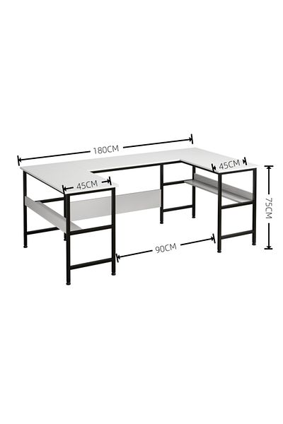 Sheinhome Gaming Table with Bookshelf Layer,U Shaped Computer Desk ,Large Desktop Office Desk
