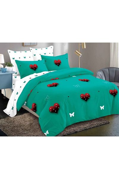 OEM Double Bedding Set, Spring, Finet, 6 Pieces, 2 Persons, Heart and Bow Print, 230x250cm