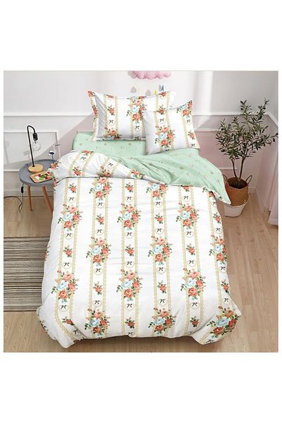 Pucioasa Lenjerie cu elastic, model cu floricele, o persoana, 140x200 cm, finet, multicolor