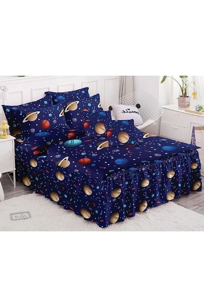 Pucioasa Double Bed Linen, Flounced Sheet, Pucioasa, Finet, 6 Pieces, Universe Print, 200x230cm