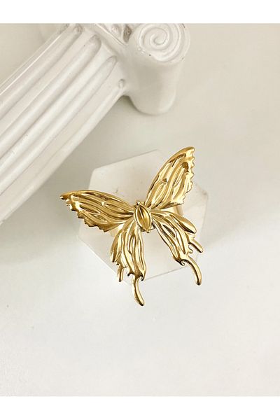 Eva Grace Nettie ring, gold, stainless steel, butterfly-shaped, adjustable