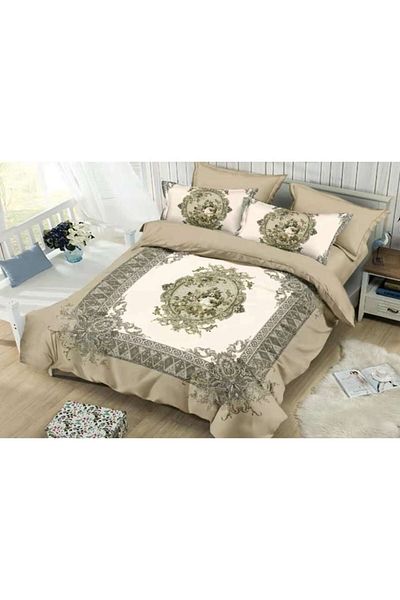 OEM Double Bedding, Velvet, 6 Pieces, Beige Print, 230x250 cm