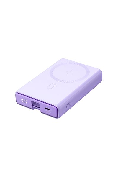 Joyroom Powerbank magnetyczny 10000mAh 20W z podstawką + kabel Lightning - USB-C fioletowy