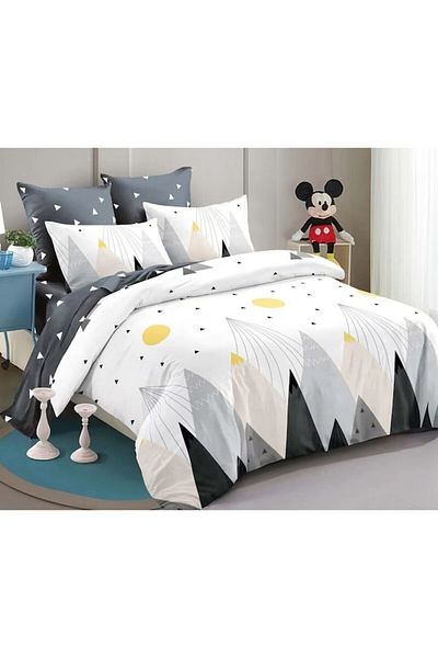 OEM Double Bedding Set, Spring, Finet, 6 Pieces, 2 Persons, Mountain Print, 180x200cm, White-Grey