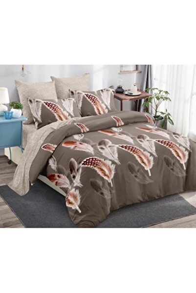 OEM Lenjerie de pat dublu, Bumbac, 6 piese, 2 persoane, imprimeu Flori Pene, ...