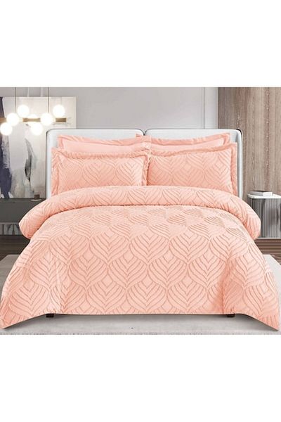 Pucioasa Double Bed Linen, Velvet Jacquard Lux M2, Pucioasa, 6 Pieces, 2 Persons, Salmon, 245x250cm
