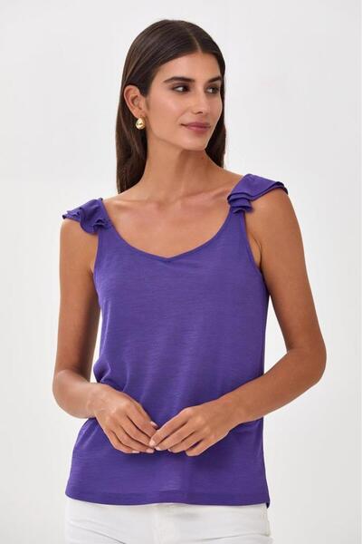 İKİLER Omuzları Fırfırlı Askılı Bluz 025-1038