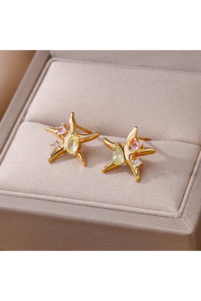 Eva Grace Hariett gold-tone zirconia stainless steel star-shaped earrings