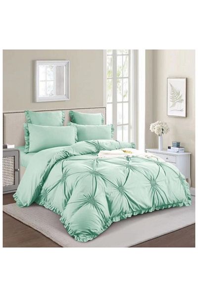 OEM Double Bed Set, Uni, Embroidered Hearts Model, 6 Pieces, Finet, 180x200cm, Mint Green